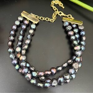 CULT GAIA Nora Choker 3-Strand Genuine Freshwater Peacock Baroque Pearl Necklace